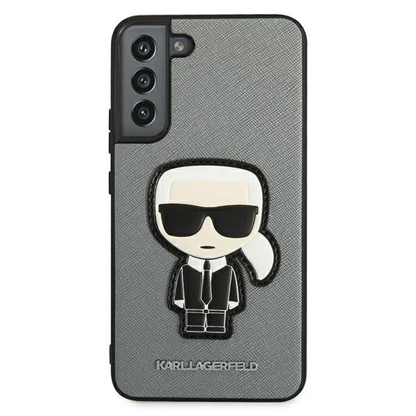 Cover KARL LAGERFELD Samsung Galaxy S22 Plus Saffiano Ikonik Karl`s Patch Custodia rigida argento